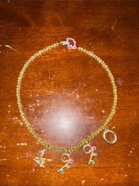 Susan Alexandra Green Beaded Women's Charm Necklace with Floral Accents